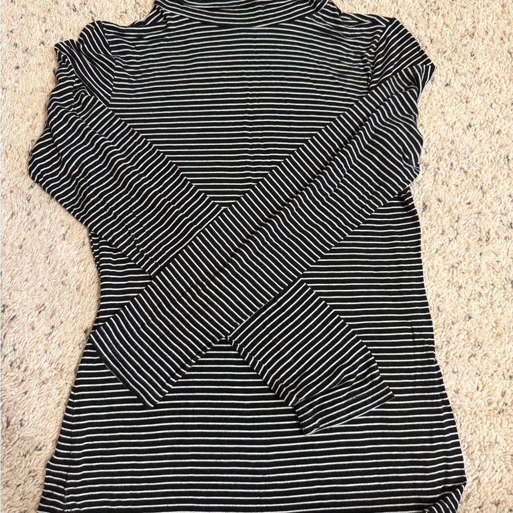 Black + white striped turtleneck.